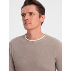 OMBRE Pánsky bavlnený sveter s okrúhlym výstrihom V9 OM-SWSW-0103 béžový MDN124232 XXL