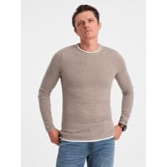 OMBRE Pánsky bavlnený sveter s okrúhlym výstrihom V9 OM-SWSW-0103 béžový MDN124232 XXL