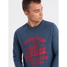 OMBRE Pánske tričko s dlhým rukávom a potlačou V2 OM-LSPT-0116 modrá MDN124239 S