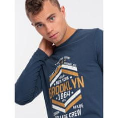 OMBRE Pánske tričko s dlhým rukávom a potlačou V2 OM-LSPT-0117 modré MDN124241 L