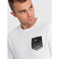 OMBRE Pánske tričko s dlhým rukávom a potlačou V1 OM-LSPT-0118 biela MDN124242 M