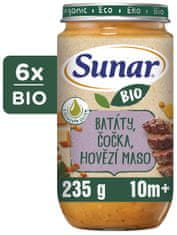 Sunar BIO príkrm batáty, červená šošovka, hovädzie mäso 10m+, 6 x 235 g