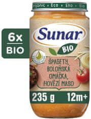 Sunar BIO príkrm špagety, bolonská omáčka, hovädzie mäso 12 m+, 6 x 235g