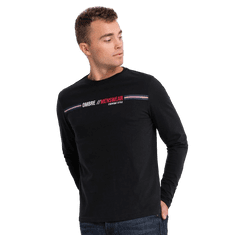 OMBRE Pánske tričko s potlačou a dlhým rukávom V1 OM-LSPT-0119 čierna MDN124245 L
