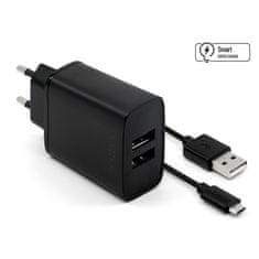 FIXED Nabíječka do sítě 2xUSB, 15W Smart Rapid Charge + Micro USB kabel 1m - černá