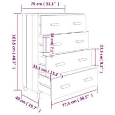 Vidaxl Komoda HAMAR, tmavosivá 79x40x103,5 cm, borovicový masív