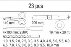 YATO Vložka do zásuvky - izol. páska, skúšačka, nožnice, montážny nôž, sada vrtákov 1-10mm