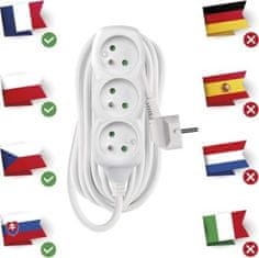 EMOS Prodlužovací kabel 7 m / 3 zásuvky / bílý / PVC / 1,5 mm2