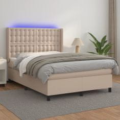 shumee Boxspring posteľ matrac a LED kapučínová 140x190 cm umelá koža