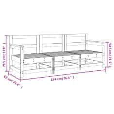 Vidaxl 3-dielna záhradná sedacia súprava borovicový masív