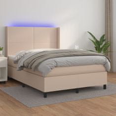 Petromila vidaXL Boxspring posteľ matrac a LED kapučínová 140x190 cm umelá koža