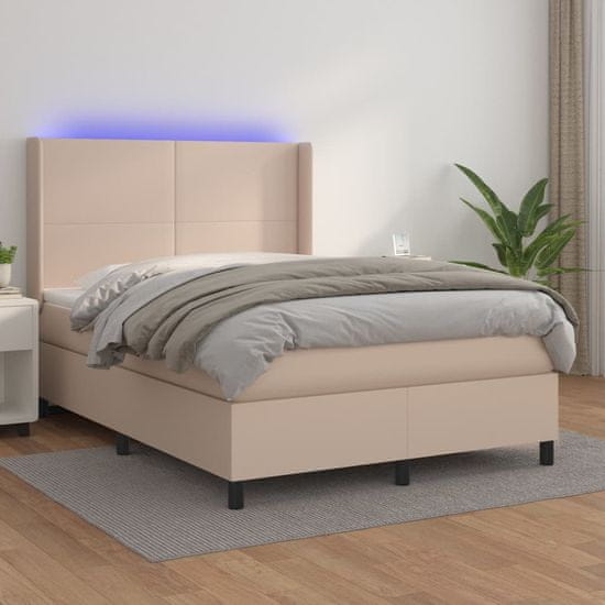 Petromila vidaXL Boxspring posteľ matrac a LED kapučínová 140x190 cm umelá koža
