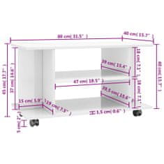 Vidaxl TV skrinka+kolieska, lesklá biela 80x40x45 cm, kompozitné drevo