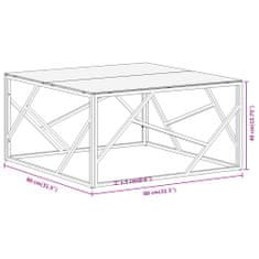 Vidaxl Konferenčný stolík strieborný nehrdzavejúca oceľ a tvrdené sklo