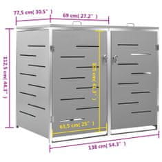 Vidaxl Ohrada na 2 odpadkové koše 138x77,5x112,5 cm nehrdzavejúca oceľ