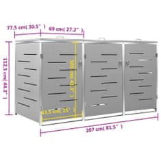 Vidaxl Ohrada na 3 odpadkové koše 207x77,5x112,5 cm nehrdzavejúca oceľ