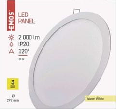 EMOS LED panel 297mm, kruhový vstavaný biely, 24W teplá biela