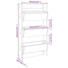 Petromila vidaXL Nástenný kvetináč 3-posch. 60x18,5x110 cm sivý masívna borovica