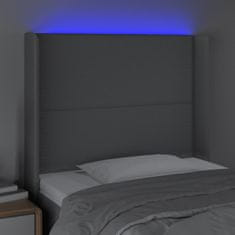 Vidaxl Čelo postele s LED bledosivé 83x16x118/128 cm látka