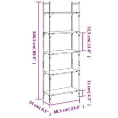 Vidaxl Knižnica 5-poschodová dymový dub 60,5x24x166,5 cm kompoz. drevo