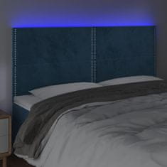 Vidaxl Čelo postele s LED tmavomodré 160x5x118/128 cm zamat