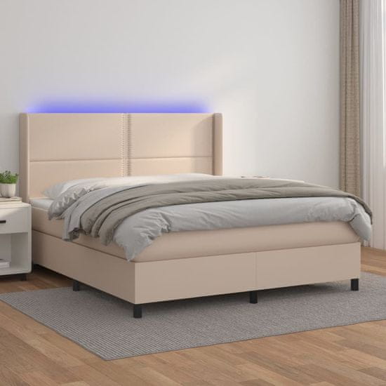 Petromila vidaXL Boxspring posteľ matrac a LED kapučínová 180x200 cm umelá koža