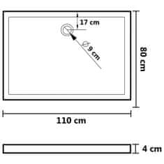 Vidaxl Obdĺžniková sprchová vanička z ABS biela 80x110 cm