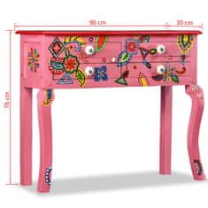 Vidaxl Konzolový stolík, pevné mangovníkové drevo, ružový, ručne maľovaný