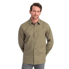 OMBRE Pánska bavlnená košeľa s vreckom REGULAR FIT V2 OM-SHCS-0147 olivová MDN124363 S
