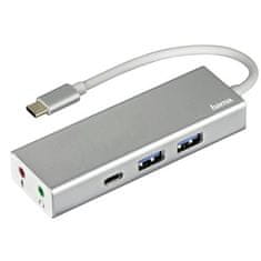 HAMA USB Hub USB-C/ 2x USB, USB-C, Jack 3, 5mm - stříbrný