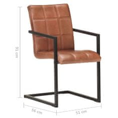 Vidaxl Jedálenské stoličky, perová kostra 2 ks, hnedé, pravá koža