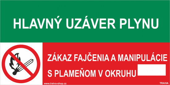 Traiva Hlavný uzáver plynu - Zákaz fajčenia a man. s plameňom Plast 150 x 75 mm tl. 0.5 mm - Kód: 30124