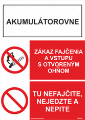 Traiva akumulátorovne, z fajčenia a vstupu s otev.ohněm, tu nefajči, nejedz ani nepi Plast 210 x 297 mm (A4) tl. 0.5 mm - Kód: 32726