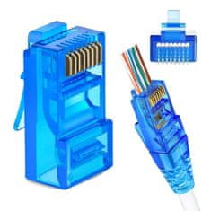 W-STAR Konektor UTP RJ45EZ Cat5e100ks pozlátený, modrá, pass cez ethernet RJ45EZ5BS