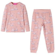 Vidaxl Detské pyžamo s dlhými rukávmi svetloružové 128