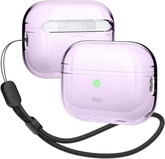 Elago Priehľadné puzdro pre AirPods Pro 2 s nylonovou šnúrou, Clear Case, levanduľová farba