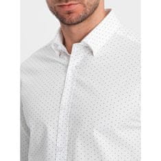 OMBRE Pánska bavlnená košeľa SLIM FIT s mikro vzorom biela MDN124370 S
