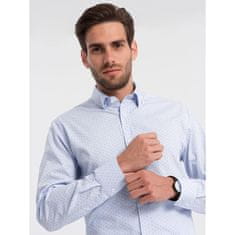 OMBRE Pánska bavlnená košeľa SLIM FIT s mikro vzorom modrá MDN124376 XXL