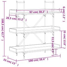 Petromila vidaXL Knižnica 3 police dymový dub 100x33x108,5 cm kompozitné drevo