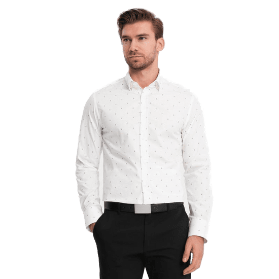 OMBRE Pánska bavlnená košeľa SLIM FIT s kotvami biela MDN124372 S