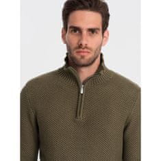 OMBRE Pánsky pletený sveter s predĺženým golierom V6 OM-SWZS-0105 olivový MDN124393 XXL