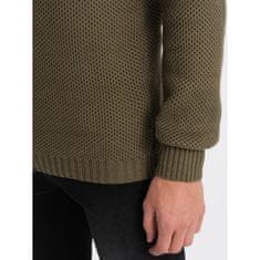 OMBRE Pánsky pletený sveter s predĺženým golierom V6 OM-SWZS-0105 olivový MDN124393 XXL