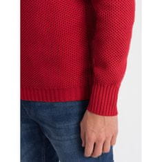 OMBRE Pánsky pletený sveter s predĺženým golierom V8 OM-SWZS-0105 červený MDN124395 XL
