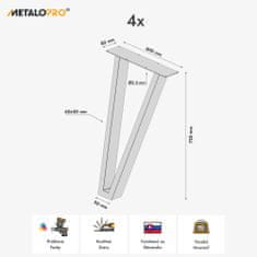 MetaloPro 4x Stolové nohy kovové, stabilné stolové podnože, stolové nohy čierne, stolové podnože do jedálne, kovové nohy, výška 72 cm