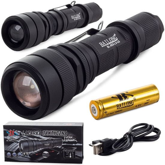 Sobex Taktická baterka bailong usb led cree xm-l3-u3