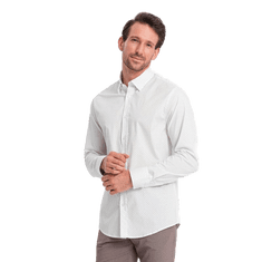 OMBRE Pánska bavlnená košeľa REGULAR FIT s mikro vzorom biela MDN124416 M