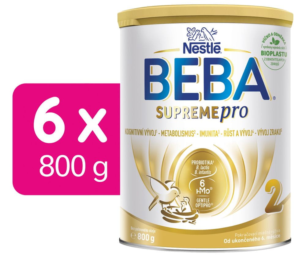 BEBA SUPREMEpro 2, 6 HMO, pokračovacie dojčenské mlieko, 6 x 800 g