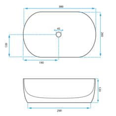 REA Amelia Mini, umývadlo na dosku 380x260x120 mm, biela lesklá, REA-U3322