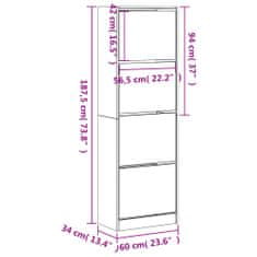 Petromila vidaXL Botník so 4 výklopnými zásuvkami dymový dub 60x34x187,5 cm