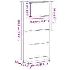 Petromila vidaXL Botník so 4 výklopnými zásuvkami betónový sivý 80x34x187,5 cm